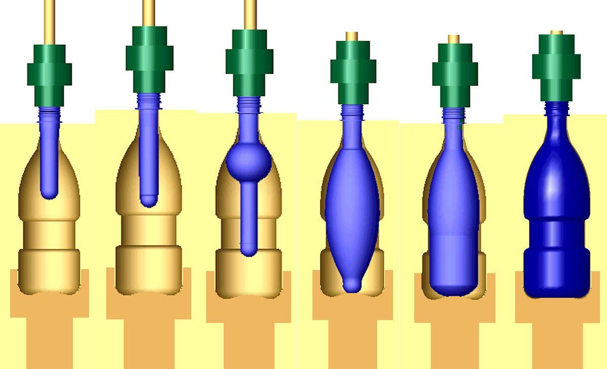 Ilustrasi tahapan dari proses blow molding plastik